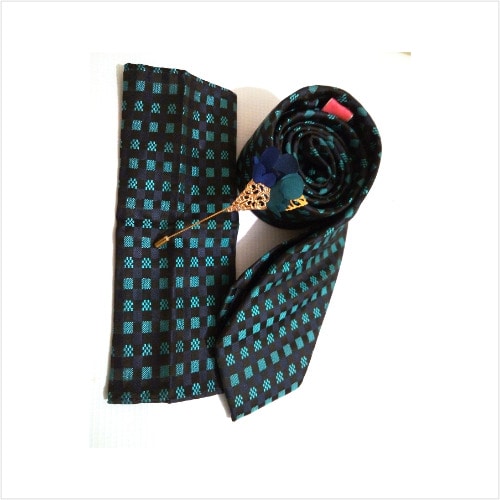 Teal King Tie set + Lapel Pin