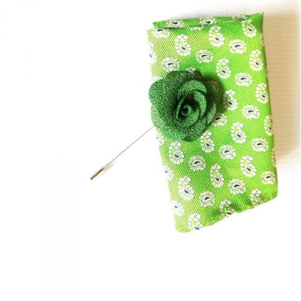 Green Paisley Pocket Square + Mint Green Lapel Pin