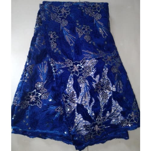 Royal Blue And Silver Sequence Net Lace - 5 Yards