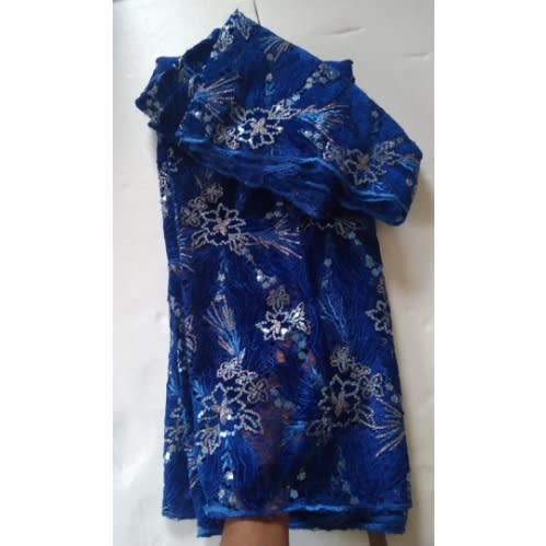 Royal Blue And Silver Sequence Net Lace - 5 Yards