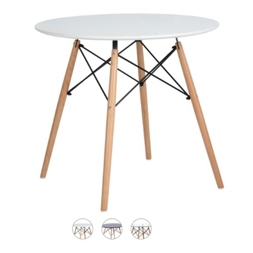 Coffee Dinner Table With Wooden Legs - White