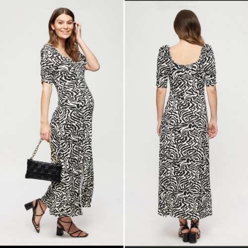 Print Design Short Sleeves Midi Split Maxi Maternity Dress
