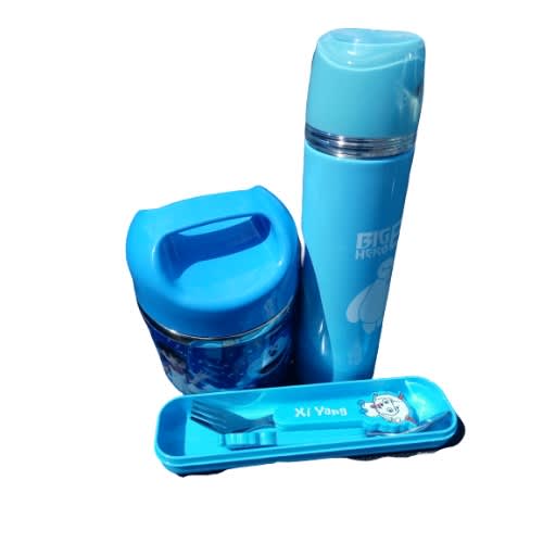 Set Of 3 - Food Flask + Water Bottle & Cutlery Combo