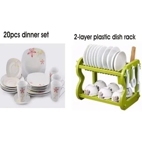 20 Pieces Dinner Set + 2 Layer Dish Rack