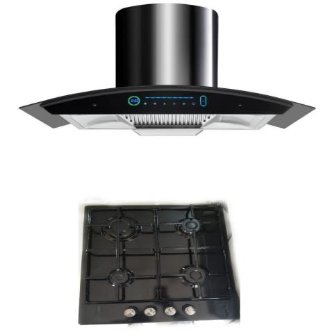 4Burner Gas Cooker +90cm Sensor Hand Control  Range Hood