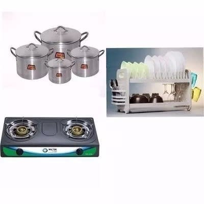 Table Top Gas Cooker - Set Of Pots & Plate Rack Bundle