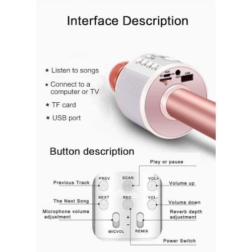 Karaoke Bluetooth Wireless Microphone 3 In 1 Portable Handheld Mic Speaker Machine