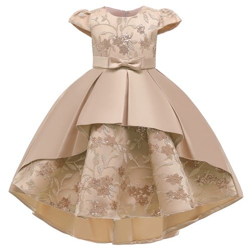Embroidery Detailed High Low Gown For Girls - Gold