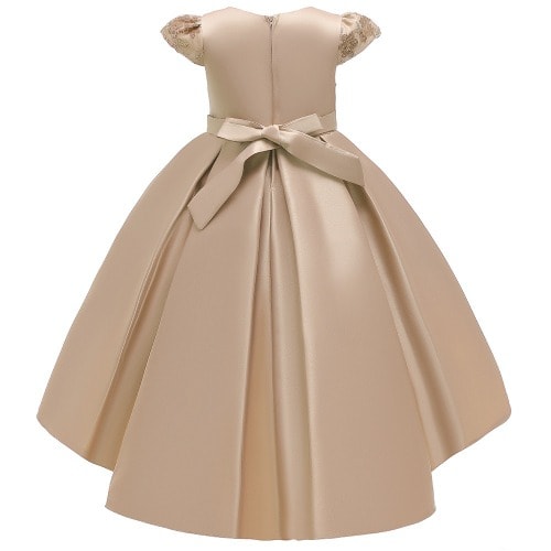 Embroidery Detailed High Low Gown For Girls - Gold