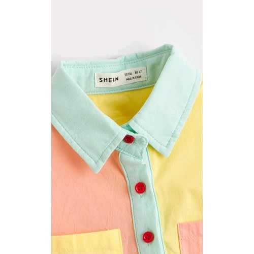 Toddler Girls Colour Block Pocket Patched Shift Shirt Dress