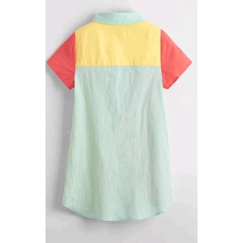 Toddler Girls Colour Block Pocket Patched Shift Shirt Dress