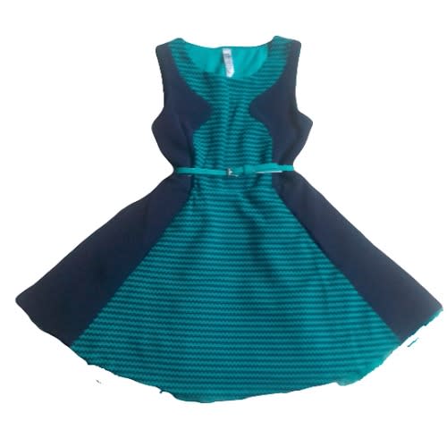 Girls Mini Stripe And Solid Skater Dress