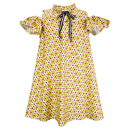 Girls Cold Shoulder Dress - Yellow