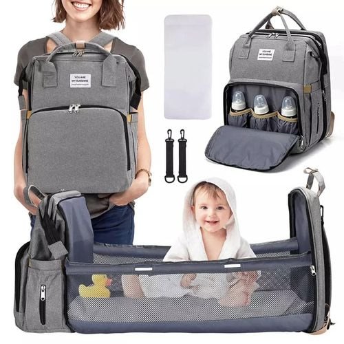 Multipurpose Foldable Baby Bed And Diaper Bag - Grey