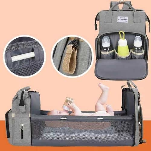 Multipurpose Foldable Baby Bed And Diaper Bag - Grey