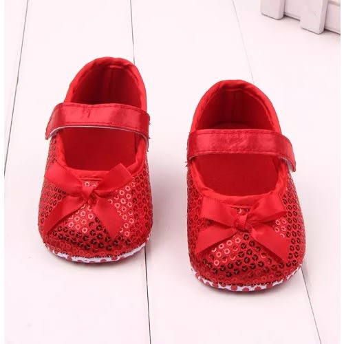 Baby Girl's Bow Knot Anti Slip Sequin Shoe- Red