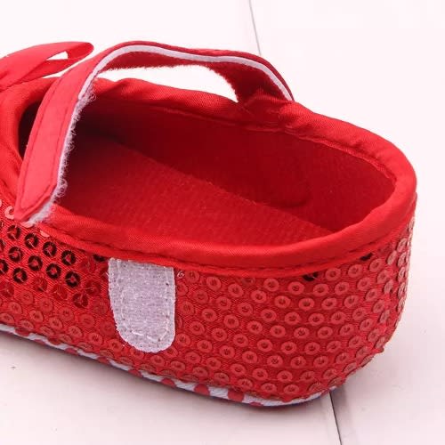 Baby Girl's Bow Knot Anti Slip Sequin Shoe- Red