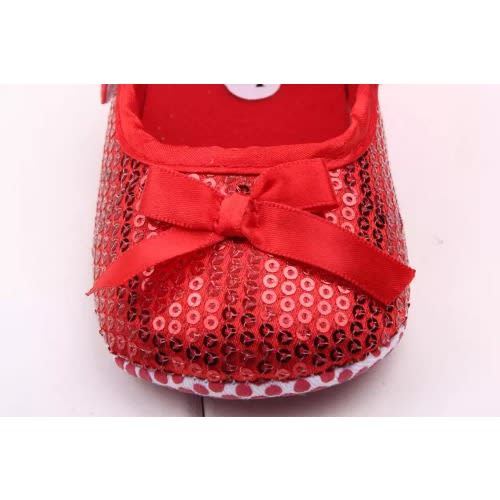 Baby Girl's Bow Knot Anti Slip Sequin Shoe- Red