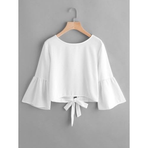 Crop Top With Bell Sleeves- White