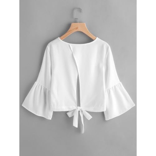 Crop Top With Bell Sleeves- White