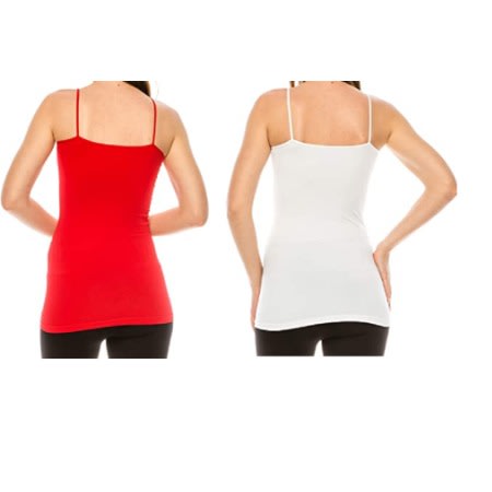 Ladies Stretchy Camisole With Adjustable Straps - White & Red -2Pieces