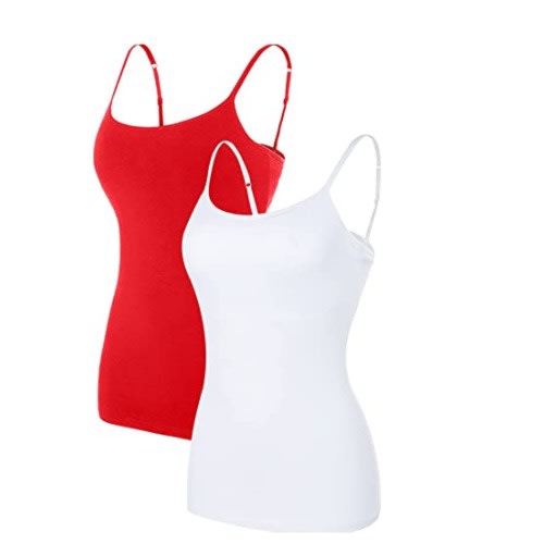 Ladies Stretchy Camisole With Adjustable Straps - White & Red -2Pieces