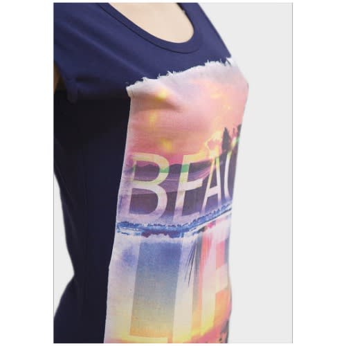 Ladies Beach Life Printed T Shirt - Deep Blue