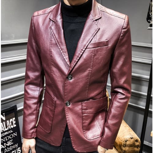 Mens Pu Leather Jacket Blazer - Wine
