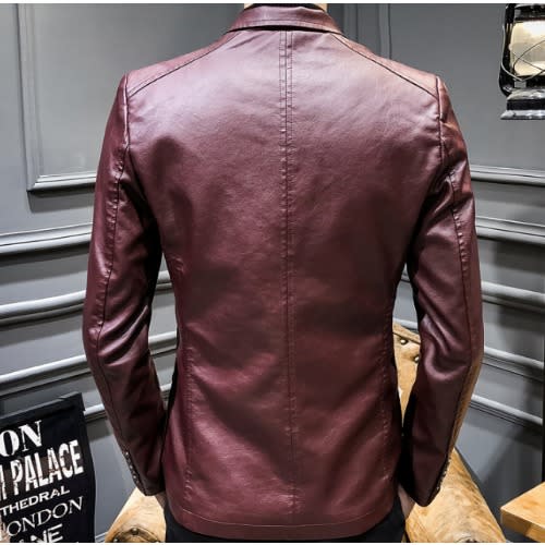 Mens Pu Leather Jacket Blazer - Wine