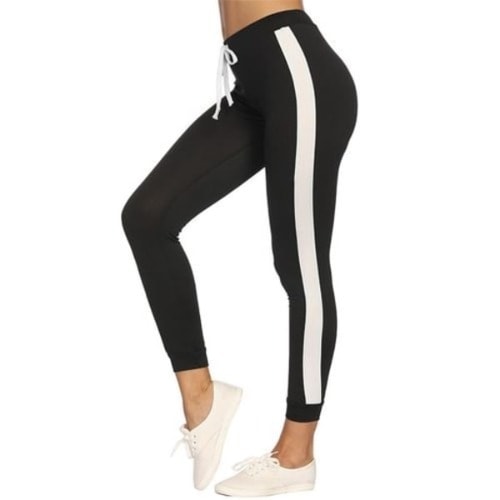 Ladies High Waist Joggers - Black & White
