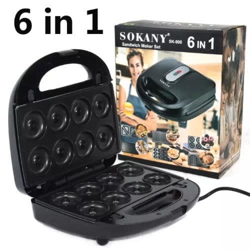 Multifunctional 6 In 1 Sandwich Maker, Grill, Waffle Maker, Donut, Cake And Cookie