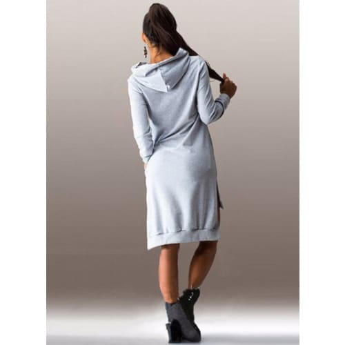 Women's Grey Hoody Neck Sweater Gown