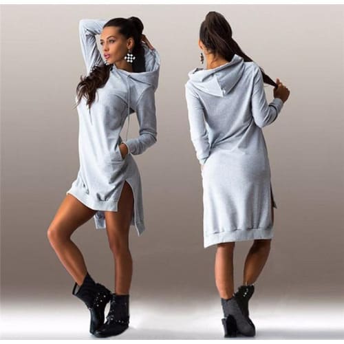 Women's Grey Hoody Neck Sweater Gown