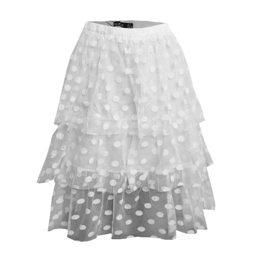 Spot Tulle Midi Skirt - White