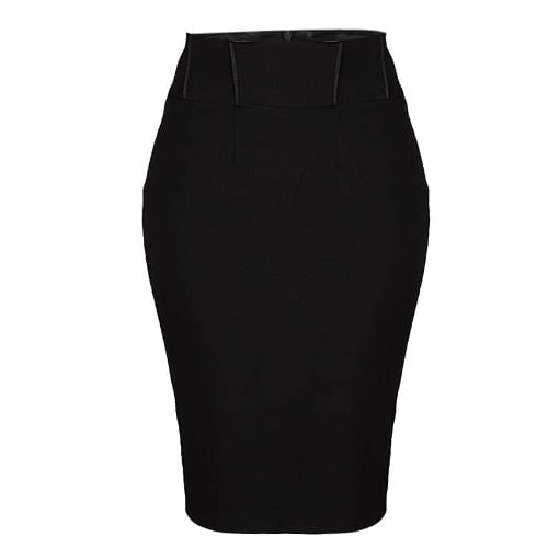 Ladies Pencil Skirt with Back Botton Details-Black