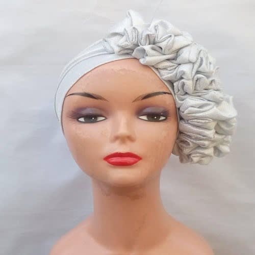 Side Ruffle Silver Turban