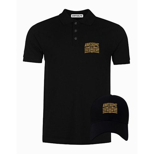 Awesome Dad Polo & Cap Bundle  - Black
