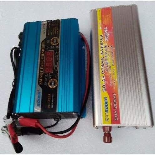 Power Inverter With 20a Digital Display Battery Charger - 2in1 - 2000W