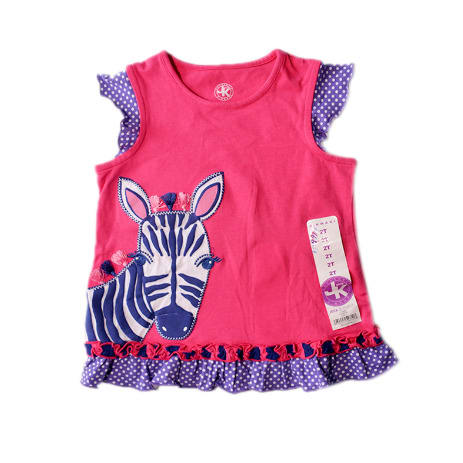 Girls Polka Zebra Frills Sleeve Top- Pink