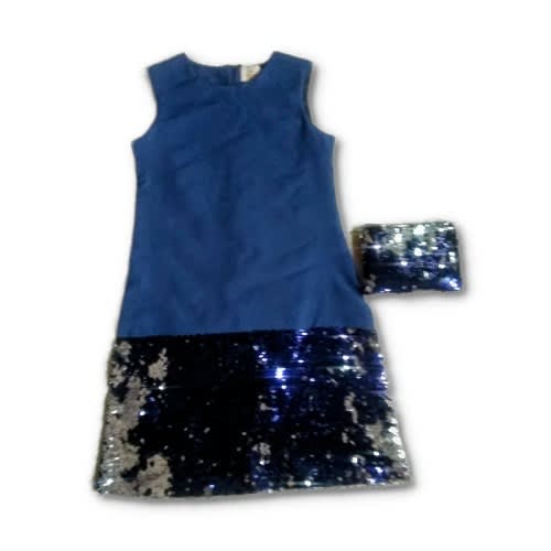Girls Shift Dress And Purse Set With Sequins Details - Navy