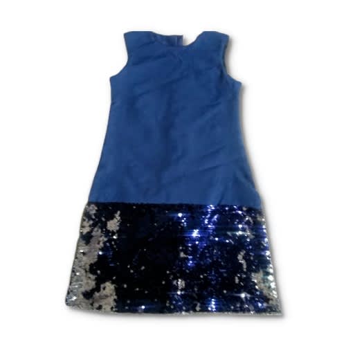 Girls Shift Dress And Purse Set With Sequins Details - Navy