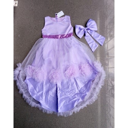 Girls Low High Hem Princess Tutu Dress With Detachable Bow - Purple