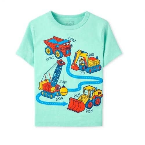 Boys Construction Graphic Tshirt - Aqua