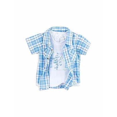 2 in 1 Checkered Mock Tshirt - Blue