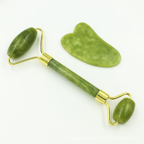 Jade Facial Roller Massager Tool With Gua Sha Scrapping Plate For Anti Aging