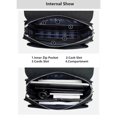 Men's Clutch Bag - Anti-theft Code Lock - Zipper Leather Wallet - Brown