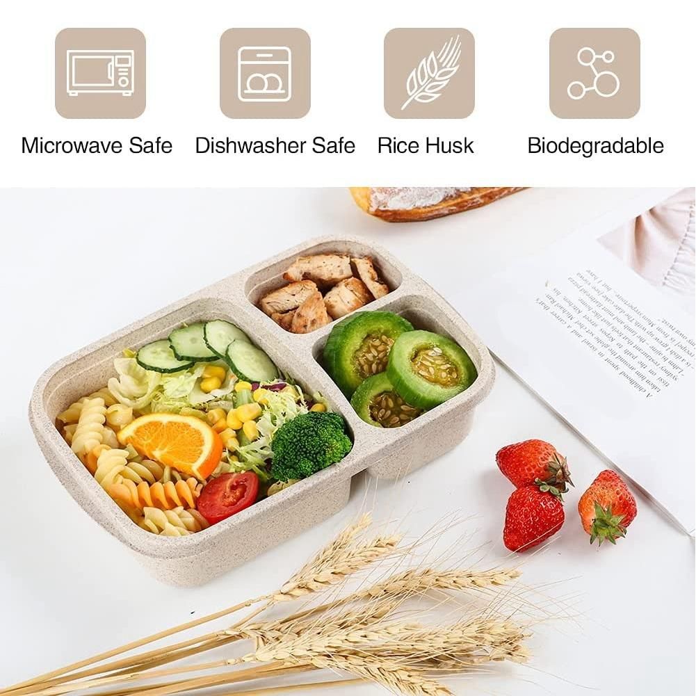 4 Pack Bento Lunch Box,3-Compartment Meal Prep Containers,Lunch Box for Kids,Reusable Food Storage Containers -Stackable