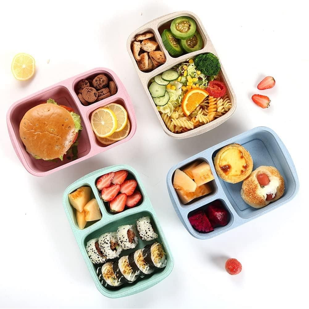 4 Pack Bento Lunch Box,3-Compartment Meal Prep Containers,Lunch Box for Kids,Reusable Food Storage Containers -Stackable