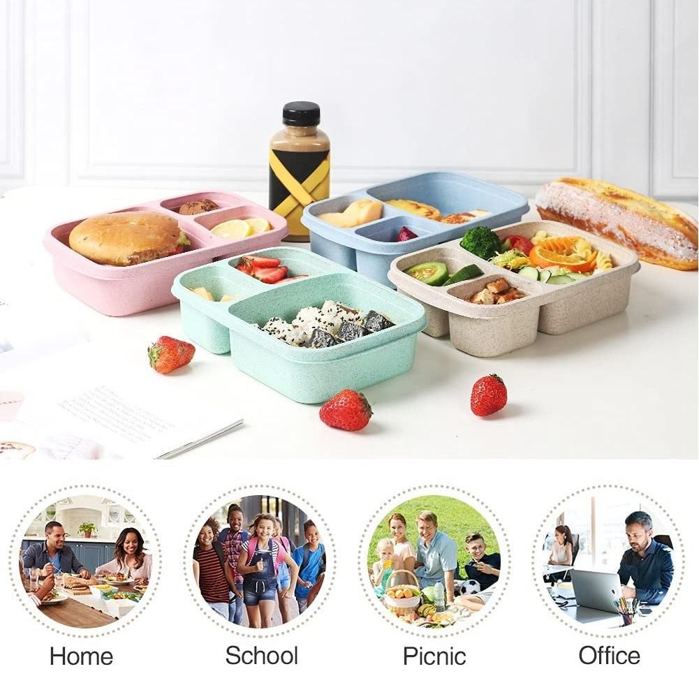 4 Pack Bento Lunch Box,3-Compartment Meal Prep Containers,Lunch Box for Kids,Reusable Food Storage Containers -Stackable
