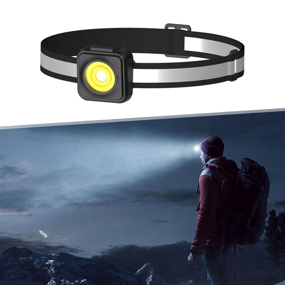 Floodlight Flashlight Head Band Lamp  For Emergency Black